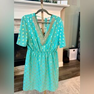 Boho Turquoise & Gold Polka Dot Dress